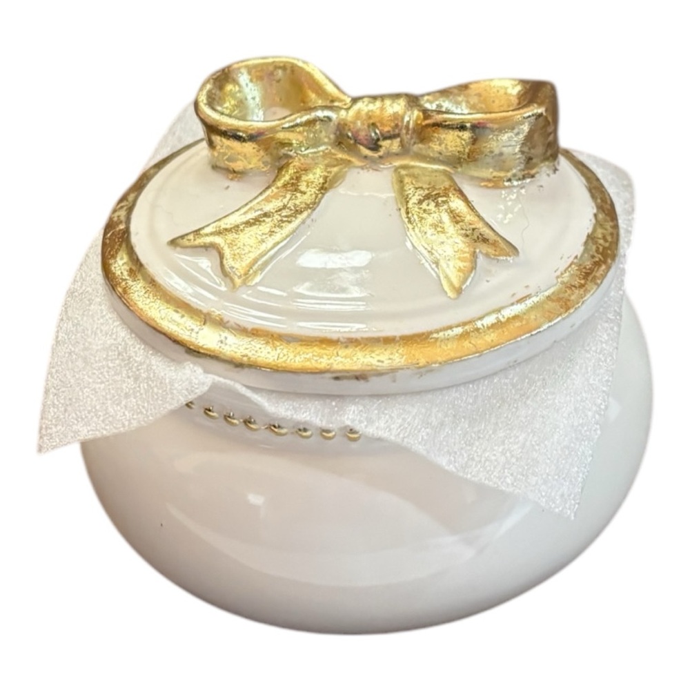 White and Gold Decorative Jar with Bow 4”